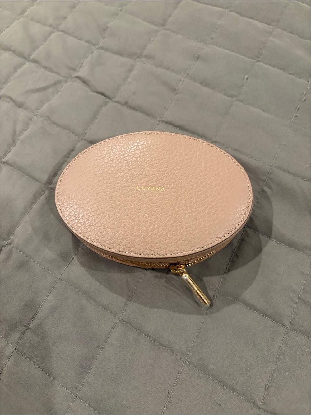 Cuyana Blush Pebbled Leather Oval Pouch with Gold Hardware